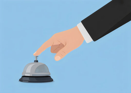 Hand in suit pressing a hotel service bell
