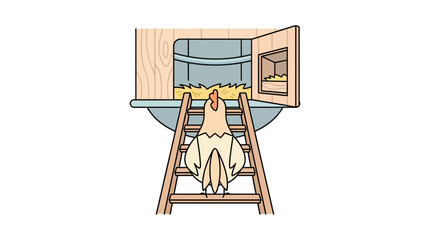 Chicken climbing ladder into coop © Gelap