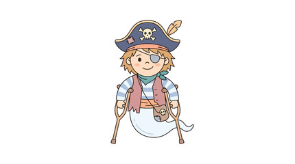Child Pirate with Prosthetic Leg and Crutches