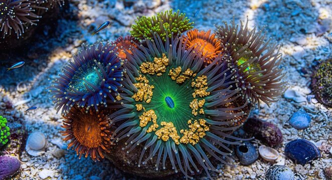 Vibrant Coral Colony with Small Fish Underwater - Marine Life