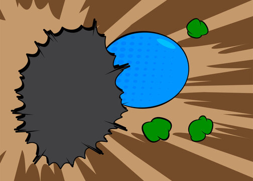 Cartoon background, black, blue, green and brown, comic book backdrop. Retro vector comics pop art design.
