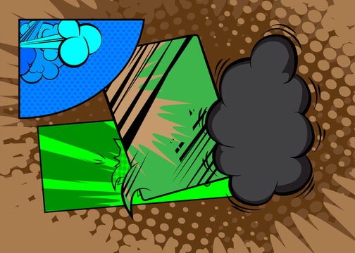 Cartoon background, black, blue, green and brown, comic book backdrop. Retro vector comics pop art design.