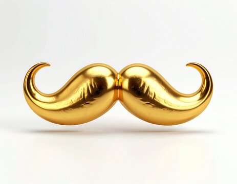 Gleaming golden mustache emblem on white, a symbol of sophistication and elegance