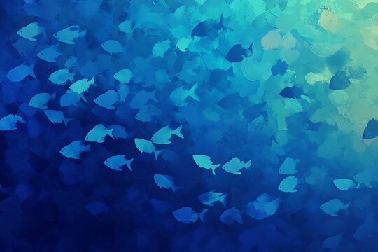 School of fish in deep blue ocean
