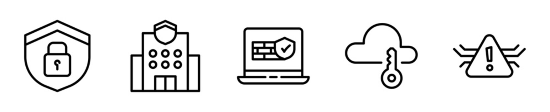 Set de Iconos Ciberseguridad Protecci&oacute;n Datos Empresa 5 Piezas Outline Vector