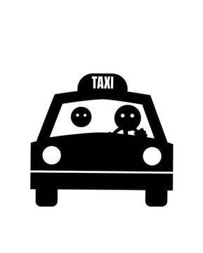Hombre conduciendo un taxi en estilo pictograma minimalista
