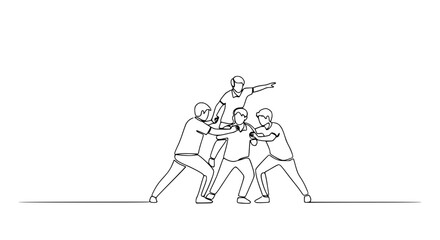 Obraz premium Teamwork pyramid, people supporting each other, unity and collaboration concept, line art illustration