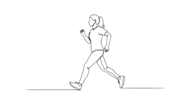 Continuous line drawing of a woman running, healthy lifestyle, fitness, sport