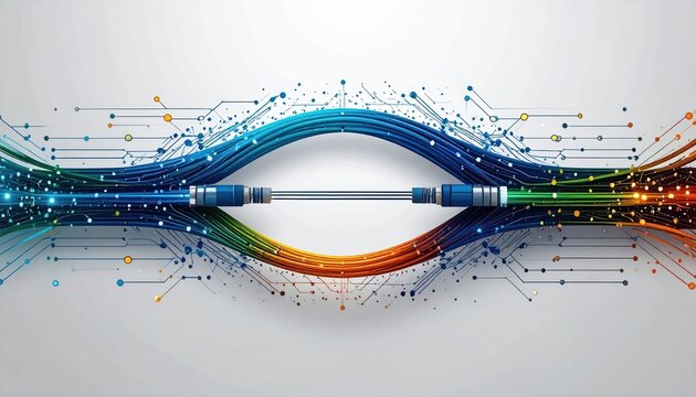 Abstract digital illustration of two colored lines merging, interconnected, and symbolizing data flow