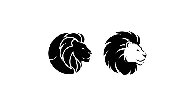 Minimalist lion head logo icons in black and white vector style.