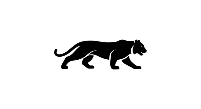 Black panther silhouette vector icon. Minimalist predator illustration for logo design on white background.