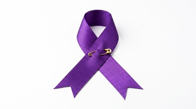 A symbol of hope and solidarity, a vibrant purple awareness ribbon is delicately pinned, representing support and advocacy for various causes and a commitment to positive change.