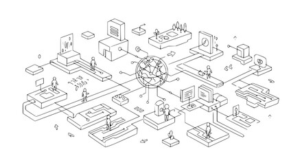 Abstract Network Diagram: Connected Devices, Data Flow, and Human Interaction © Untung