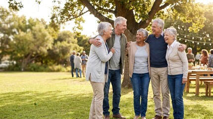 Fototapeta premium Happy Senior Friends Enjoying Senior Citizen Day Outdoors