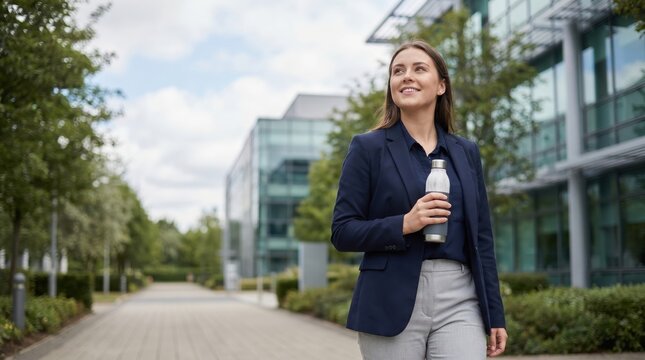 Professional Woman with Water Bottle on World Lungs Day
