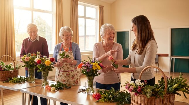 Senior Citizens Learn Flower Arranging for Senior Citizen Day
