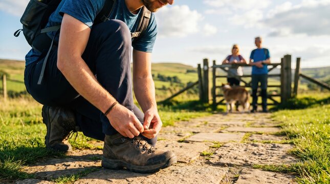 Person tying hiking shoes for Summer Bank Holiday adventure