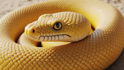 Another Stunning Yellow Snake Not Only Coiled But Personifying The Enchanting Allure Of The Wild. © Sianna