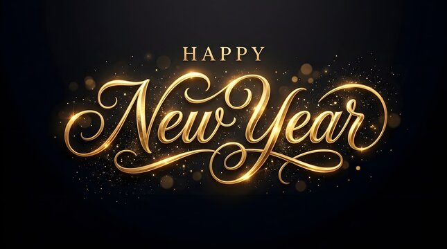Elegant 'happy new year' golden calligraphy festive new year celebrations and greetings