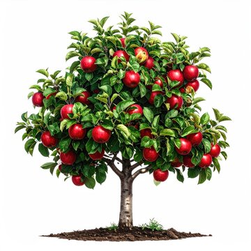 A vibrant apple tree laden with ripe red fruit and lush green leaves