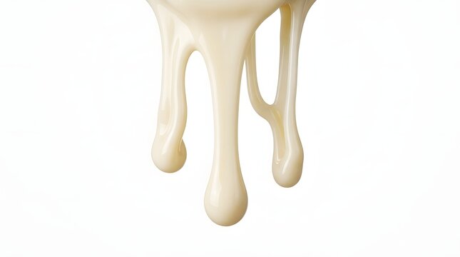 Creamy White Liquid Dripping on White Background