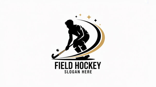 A minimalist vector illustration of a field hockey player dynamic action logo design suitable for sports branding identity