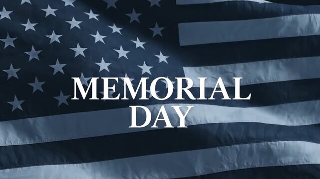 Memorial Day text on wavy desaturated American flag background