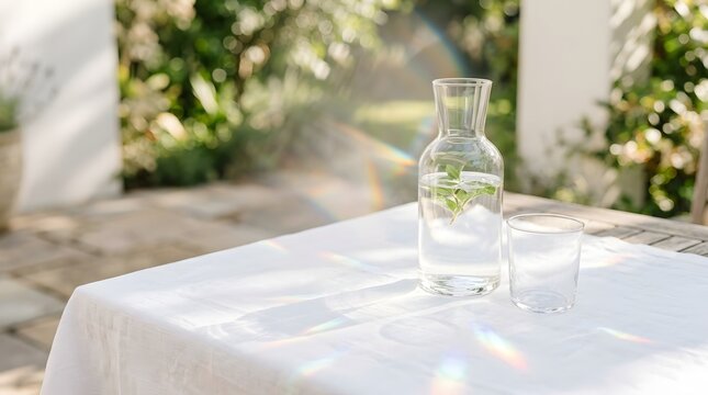 Refreshing water and mint in a garden setting