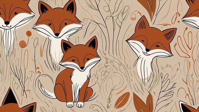 Abstract seamless pattern fox head illustration background
