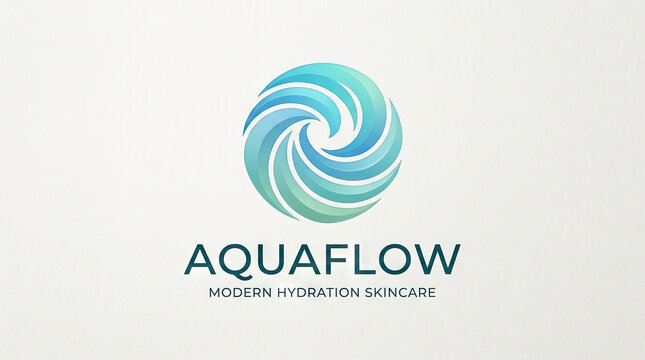 A logo featuring a swirling water icon with text for skincare brand.