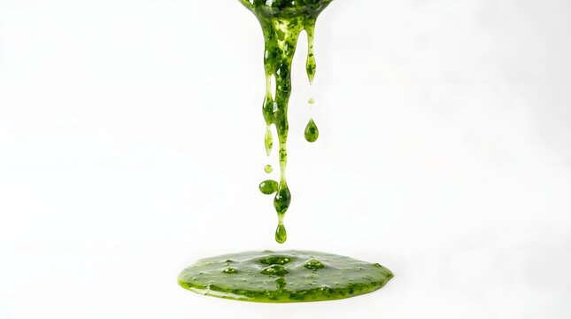 Green Liquid Dripping Splash on White Background
