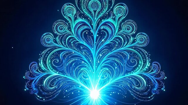 Glowing Blue Fractal Swirl with Particle Light Burst - Abstract Motion Background