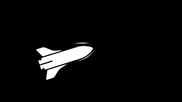 White space shuttle icon isolated on black background.