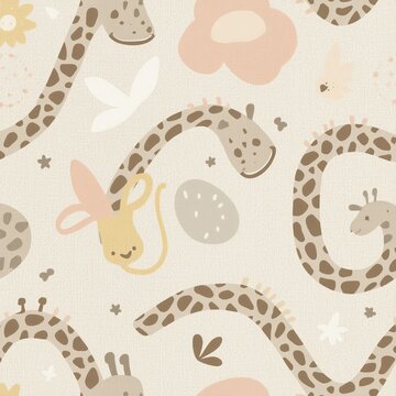 seamless pattern with giraffe head and neck background illustration