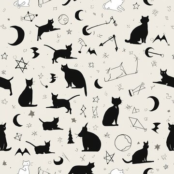 seamless pattern with cat constellation background illustration