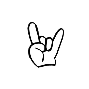 Rock and Roll Hand Doodle Brush, Hand Drawn Cartoon Devil Horns Gesture Line Art Vector, Heavy Metal Music Design