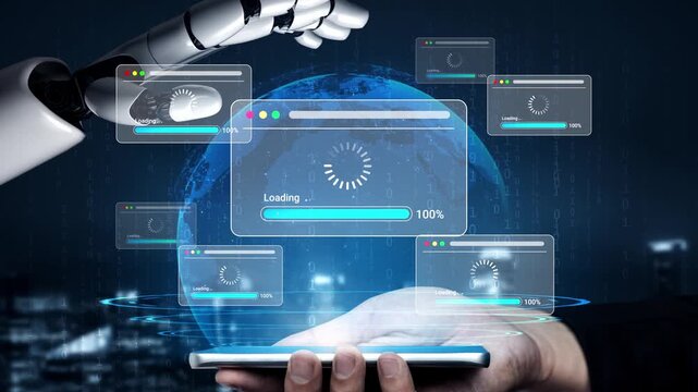 Futuristic Interaction Between Human Hand and Robot Hand with Digital Loading Interfaces on Smartphone in Urban Environment Gluon.