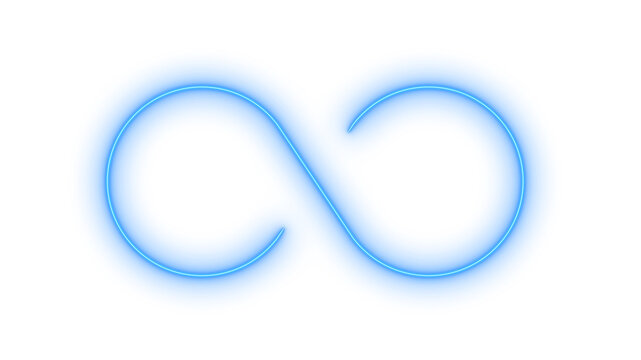 Glowing neon infinity loop icon isolated on transparent background. Endless loop sign. Limitless symbol. Forever concept. Blue glowing element.