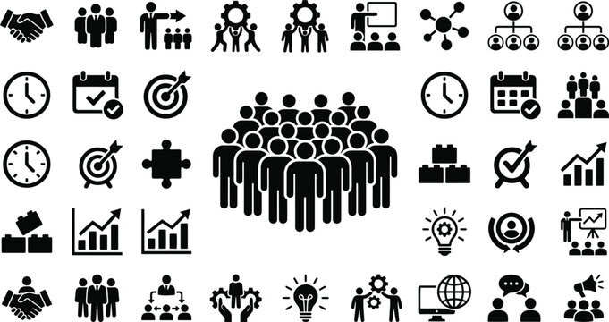 Business Icons Set Flat Silhouette Style On White Background