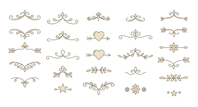 Elegant vintage decorative scrolls and dividers set for invitations and certificates, perfect for refined design projects