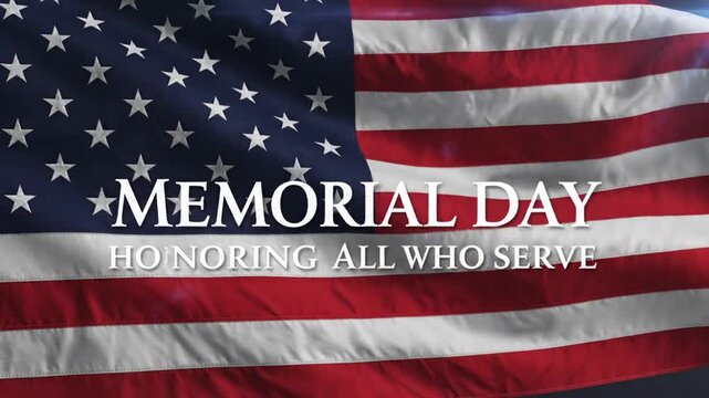 Memorial Day tribute on waving American flag background