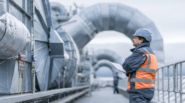 Engineer recovering waste heat from factory exhaust