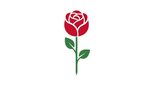 Elegant red rose with green leaves on white background.