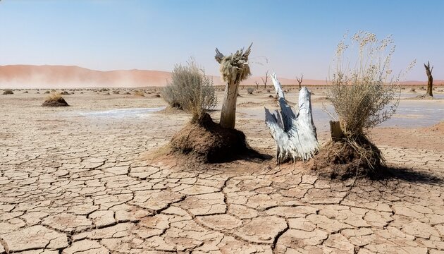 Barren deforested land under harsh midday sunlight, strong shadows.