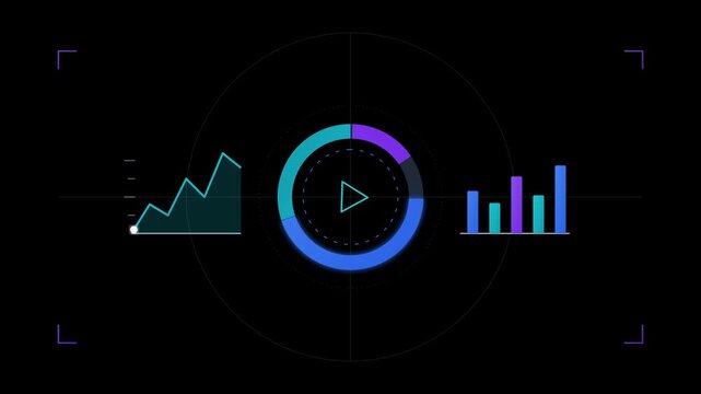Digital HUD interface with financial data charts and circular progress display 4k Video
