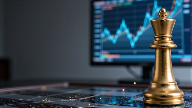 Golden chess king symbolizes strategic financial decision-making in a data-driven trading environment.