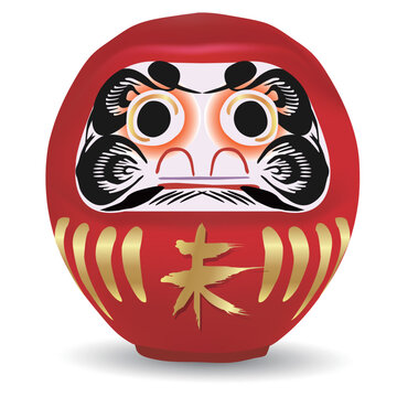 金色の文字が書かれた赤い伝統的な日本のダルマの置物