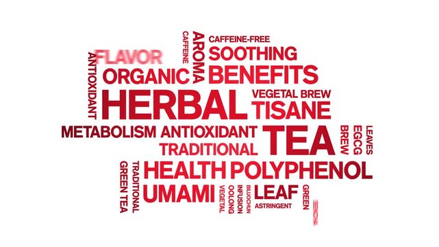 Herbal Tea animated word cloud-animation tag kinetic typography seamless loop.
