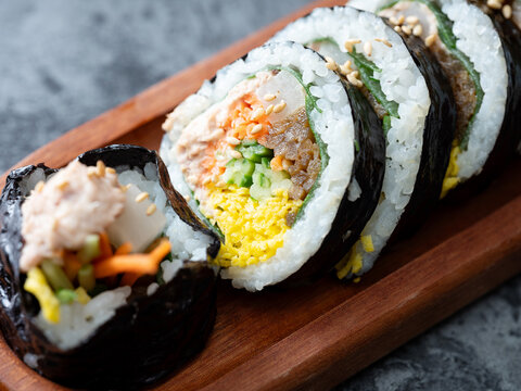 Gimbap, Korean rice roll dish, kimbap  