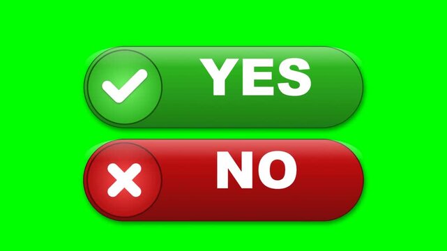 Animated shot of yes and no choice buttons appearing on a chroma key green background